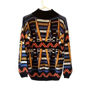 Women's Croquet Club Vintage Funky Winter Long Geometric Knit Sweater Sz Small